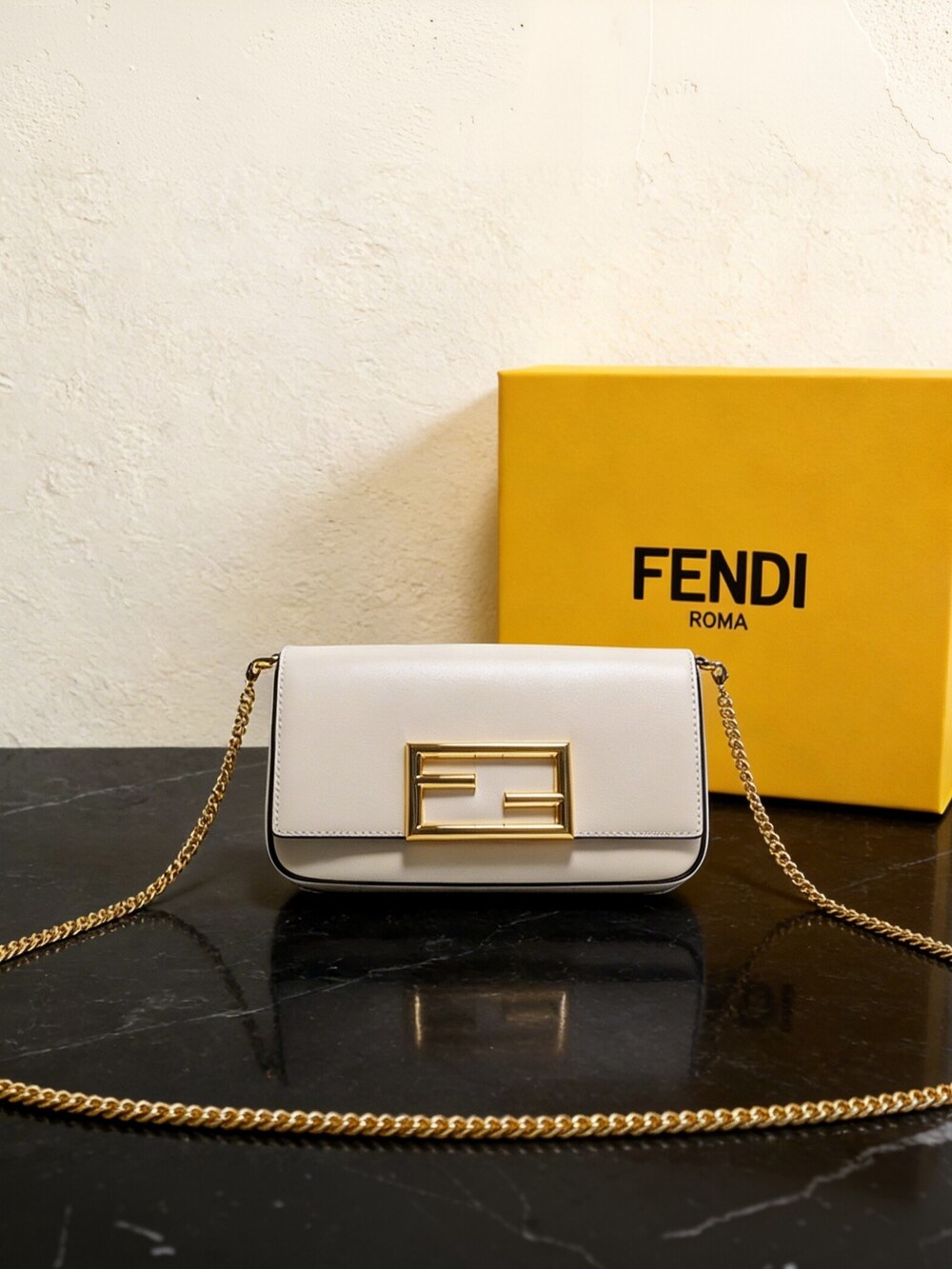 Fendi Medium Leather Shoulder Bag White
